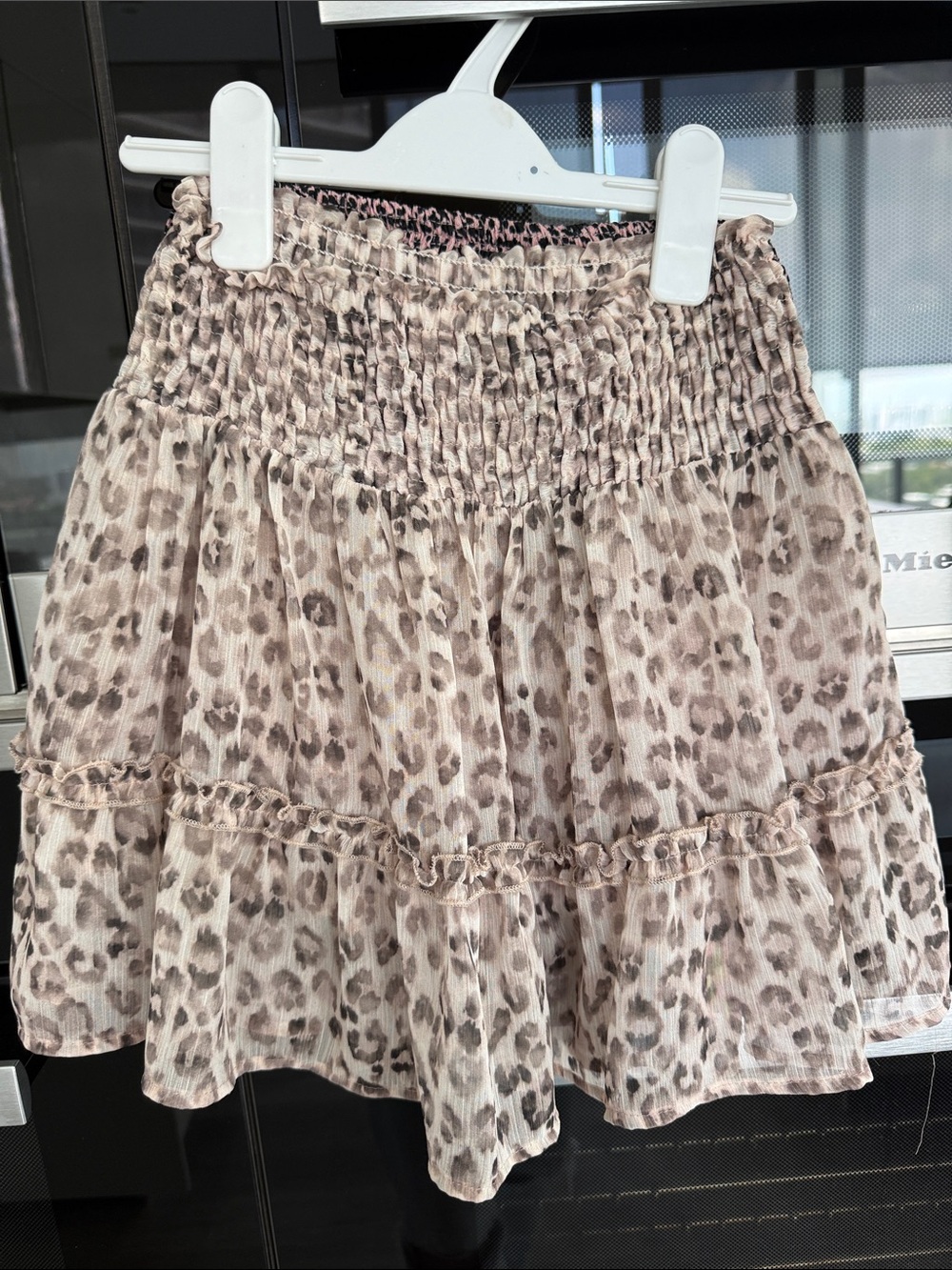 Zara Beige Leopard Tiered Mini Skirt